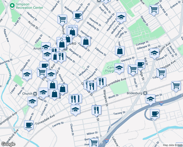 map of restaurants, bars, coffee shops, grocery stores, and more near 1844 Wilmot Street in Philadelphia
