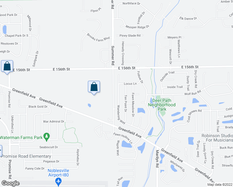 map of restaurants, bars, coffee shops, grocery stores, and more near 15409 Wandering Way in Noblesville