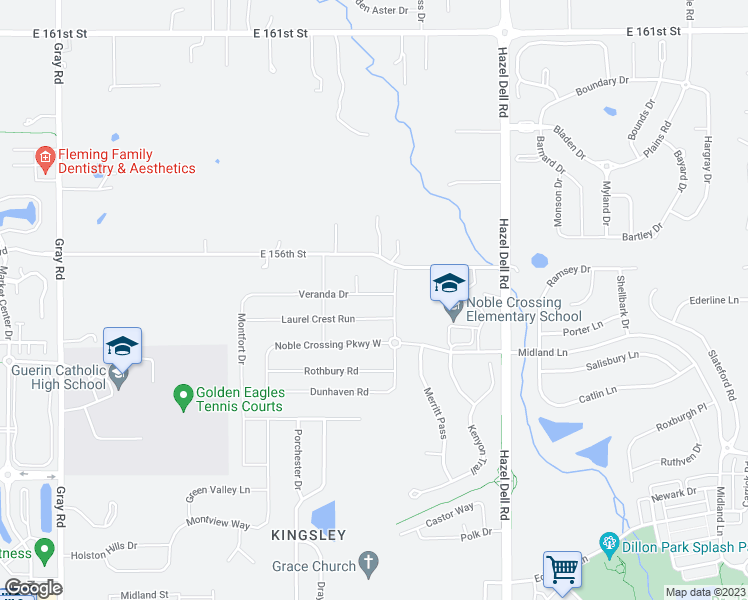 map of restaurants, bars, coffee shops, grocery stores, and more near 5501 Veranda Drive in Noblesville