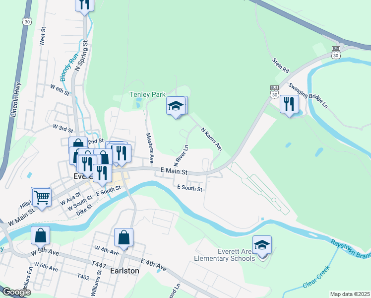 map of restaurants, bars, coffee shops, grocery stores, and more near 34 N River Ln in Everett