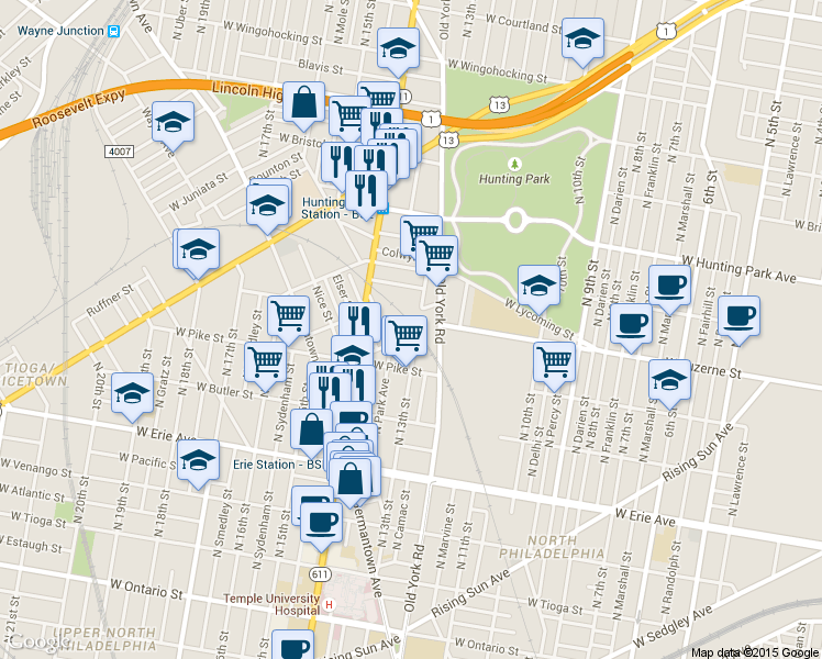 map of restaurants, bars, coffee shops, grocery stores, and more near 1303 McFerran St in Philadelphia