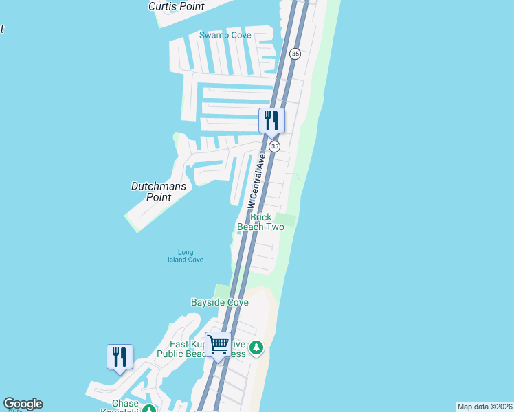 map of restaurants, bars, coffee shops, grocery stores, and more near 331 New Jersey 35 in Mantoloking