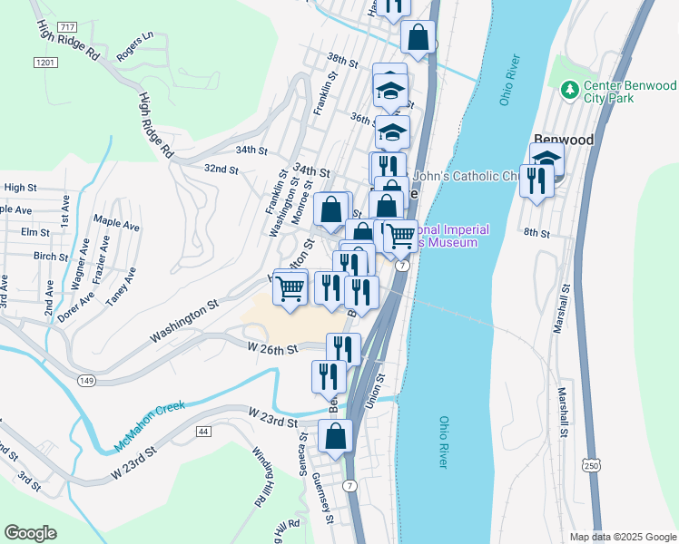 map of restaurants, bars, coffee shops, grocery stores, and more near 31st Street in Bellaire
