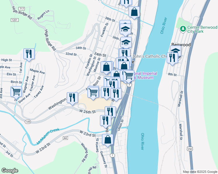 map of restaurants, bars, coffee shops, grocery stores, and more near 31st Street in Bellaire