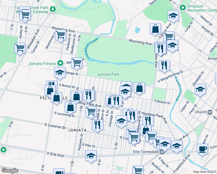map of restaurants, bars, coffee shops, grocery stores, and more near 4321 Bennington Street in Philadelphia