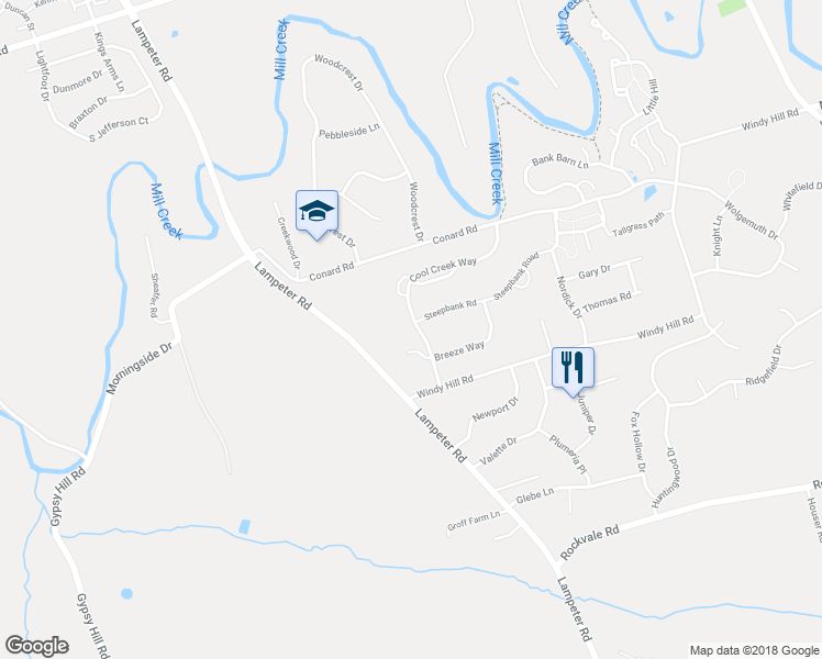 map of restaurants, bars, coffee shops, grocery stores, and more near 291 Cool Creek Way in Lancaster