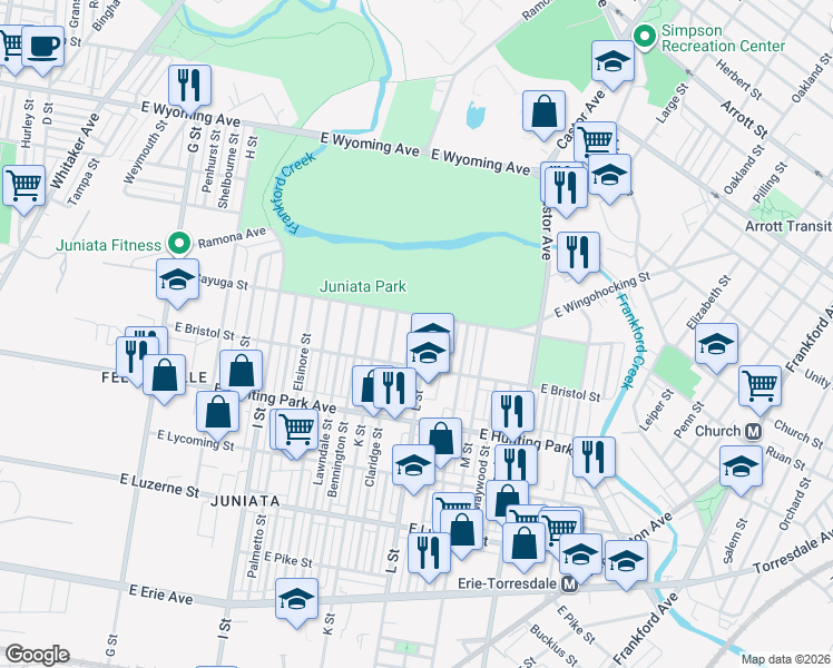 map of restaurants, bars, coffee shops, grocery stores, and more near 1228 East Cayuga Street in Philadelphia