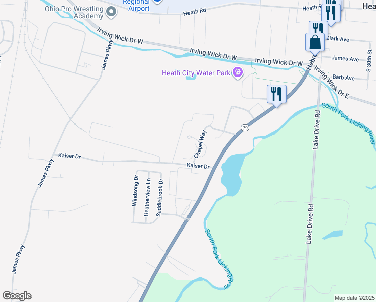 map of restaurants, bars, coffee shops, grocery stores, and more near 419 Cottage Grove West in Heath