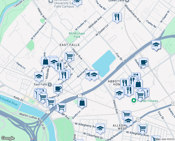 map of restaurants, bars, coffee shops, grocery stores, and more near in Philadelphia