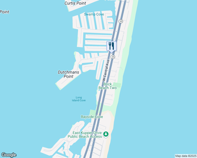 map of restaurants, bars, coffee shops, grocery stores, and more near 337 North Bay Drive in Mantoloking