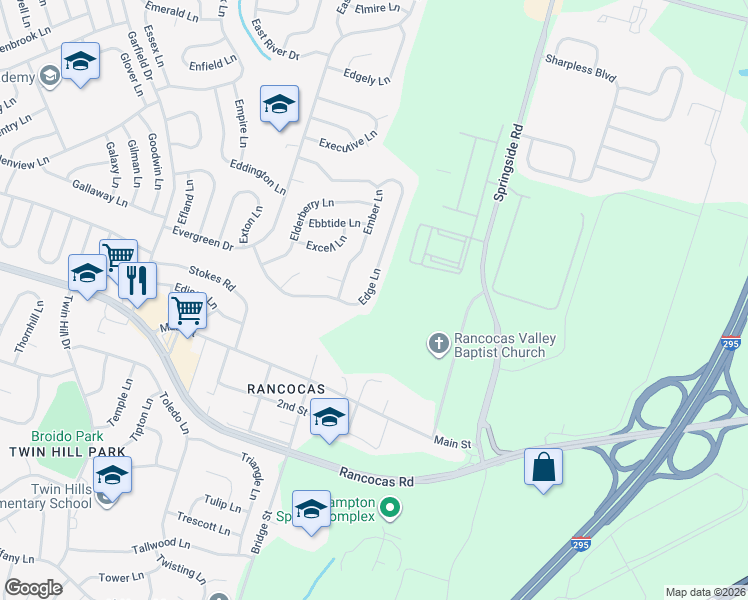 map of restaurants, bars, coffee shops, grocery stores, and more near 103 Edge Lane in Willingboro