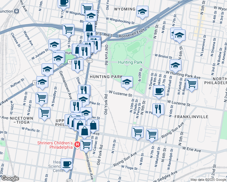 map of restaurants, bars, coffee shops, grocery stores, and more near 4003 North 12th Street in Philadelphia