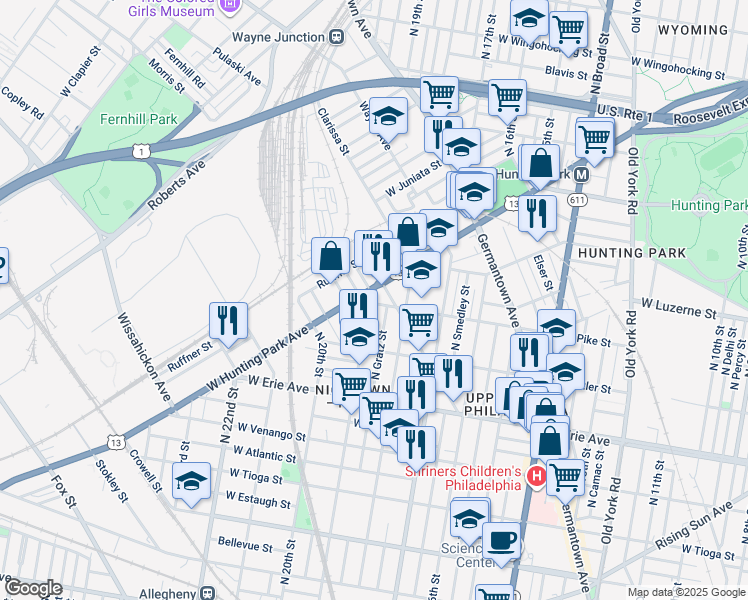 map of restaurants, bars, coffee shops, grocery stores, and more near 1823 West Pike Street in Philadelphia