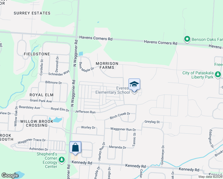 map of restaurants, bars, coffee shops, grocery stores, and more near 7809 Freesia Street in Blacklick