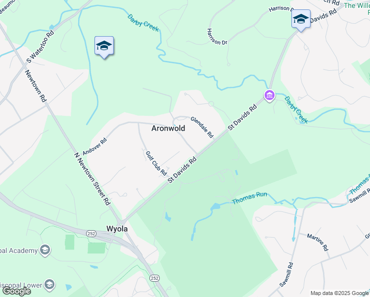 map of restaurants, bars, coffee shops, grocery stores, and more near 608 Andover Road in Newtown Square