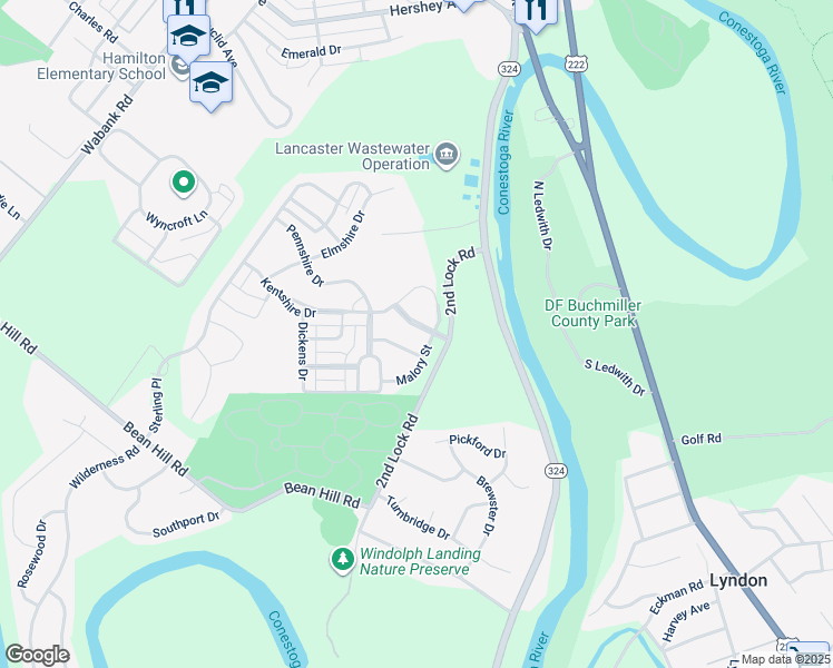 map of restaurants, bars, coffee shops, grocery stores, and more near 18 Dante Boulevard in Lancaster