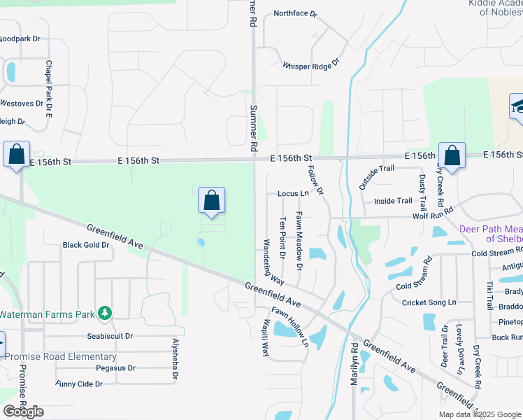map of restaurants, bars, coffee shops, grocery stores, and more near 15450 Wandering Way in Noblesville