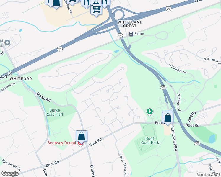 map of restaurants, bars, coffee shops, grocery stores, and more near 352 Bala Terrace West in West Chester