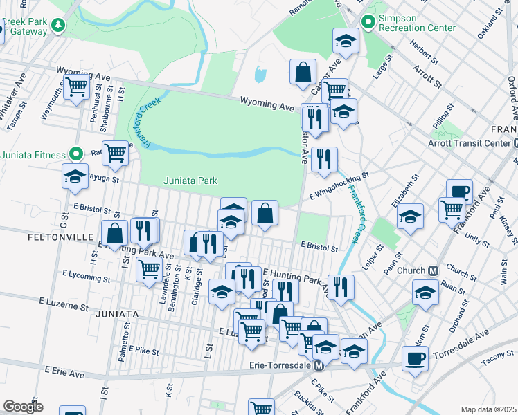 map of restaurants, bars, coffee shops, grocery stores, and more near 1334-36 East Cayuga Street in Philadelphia