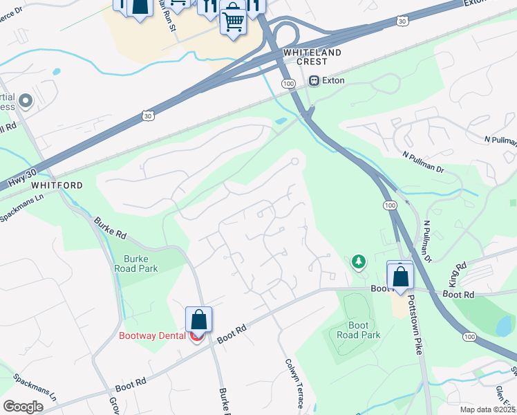 map of restaurants, bars, coffee shops, grocery stores, and more near 140 Pendula Court in West Chester