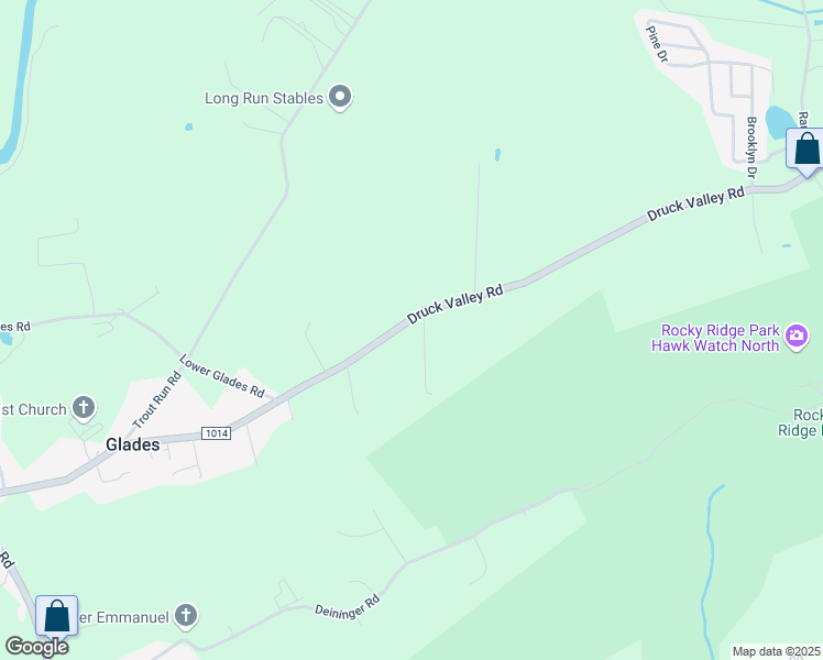 map of restaurants, bars, coffee shops, grocery stores, and more near 3630 Druck Valley Road in York