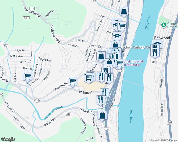 map of restaurants, bars, coffee shops, grocery stores, and more near 3046 Washington Street in Bellaire