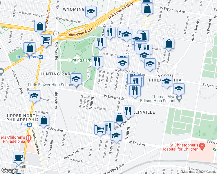 map of restaurants, bars, coffee shops, grocery stores, and more near 4046 North 7th Street in Philadelphia