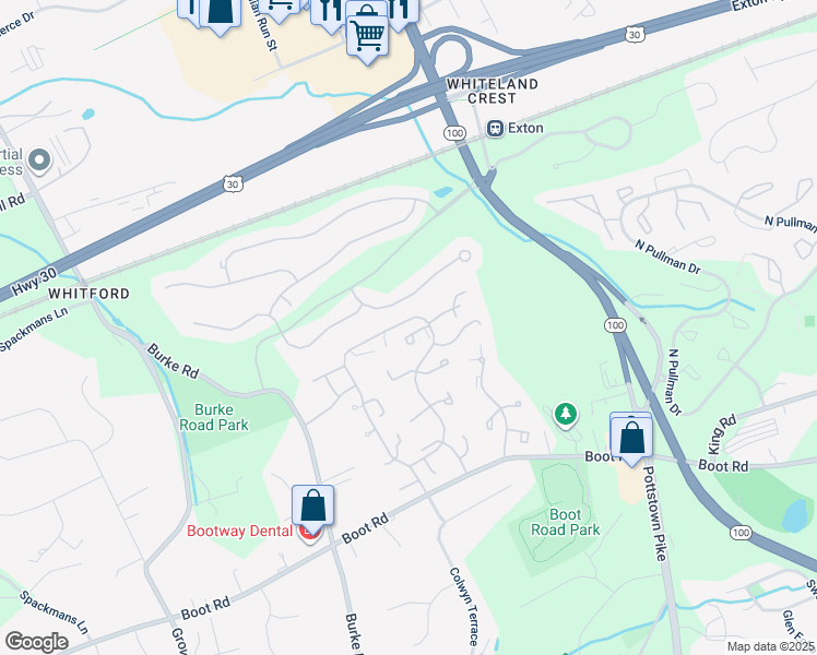 map of restaurants, bars, coffee shops, grocery stores, and more near 319 Bala Terrace West in West Chester