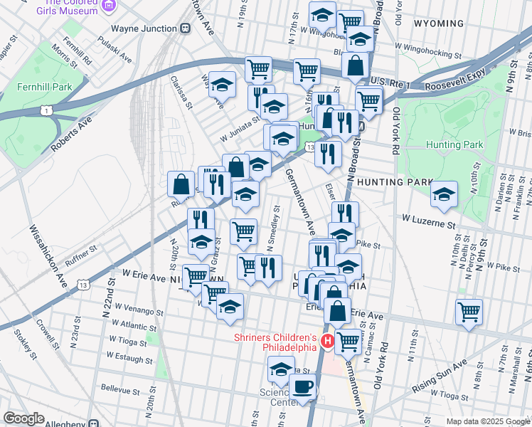 map of restaurants, bars, coffee shops, grocery stores, and more near 3952 North Smedley Street in Philadelphia