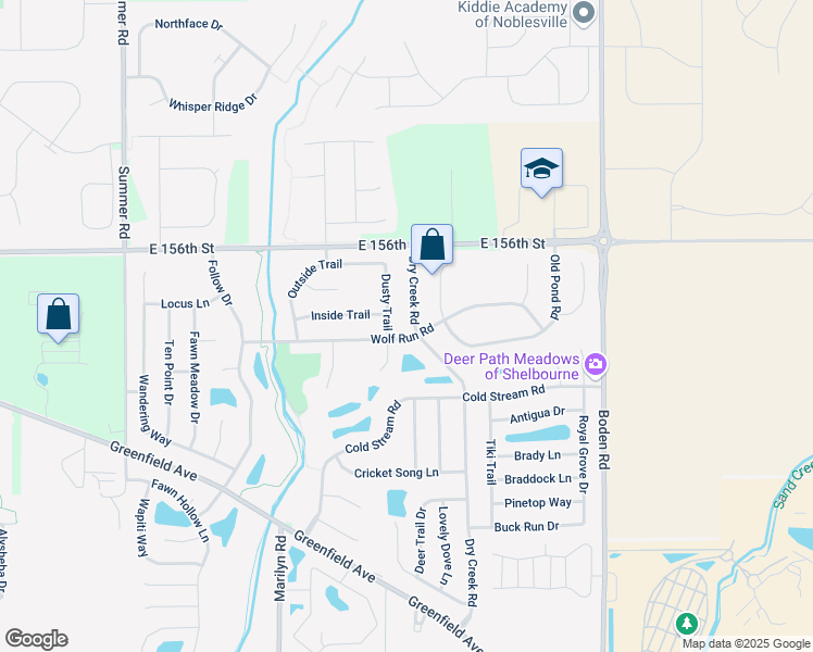 map of restaurants, bars, coffee shops, grocery stores, and more near 15457 Dry Creek Road in Noblesville