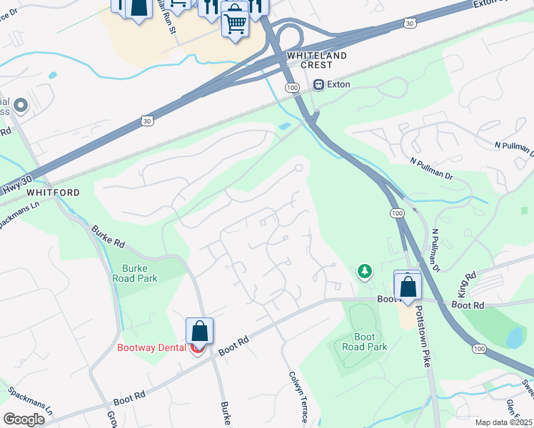 map of restaurants, bars, coffee shops, grocery stores, and more near 319 Bala Terrace West in West Chester