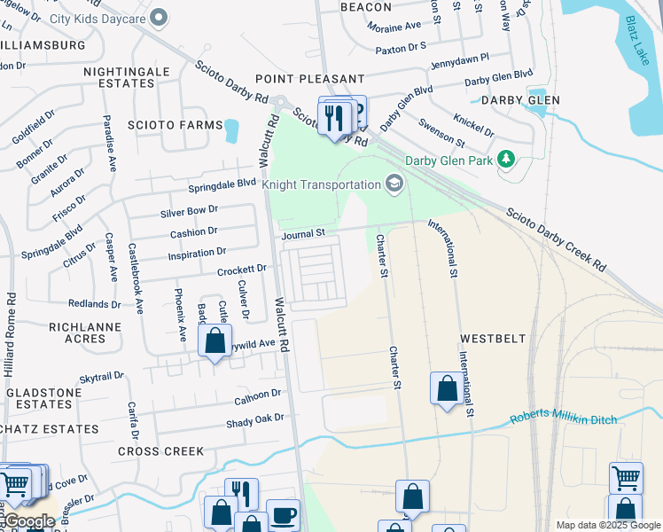 map of restaurants, bars, coffee shops, grocery stores, and more near 3000 Papin Street in Columbus