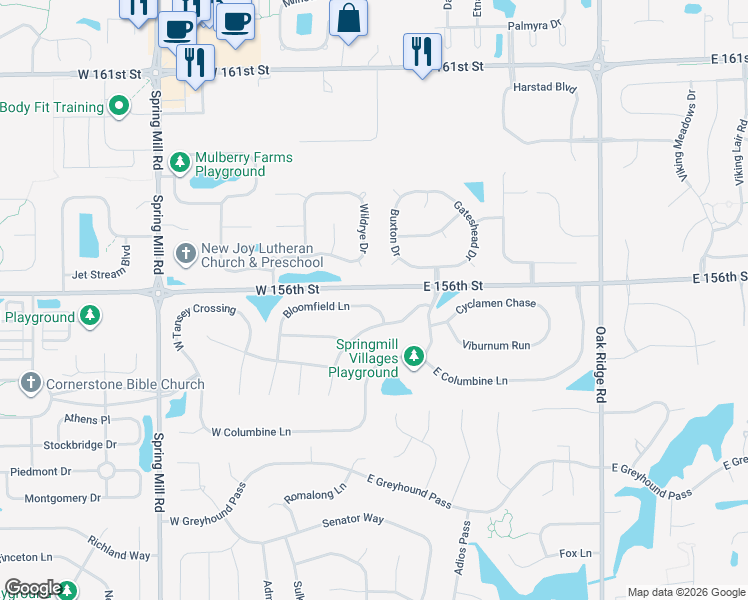 map of restaurants, bars, coffee shops, grocery stores, and more near 142 Bloomfield Lane in Westfield