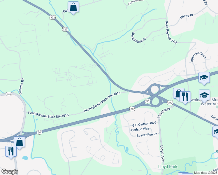 map of restaurants, bars, coffee shops, grocery stores, and more near 4701 Edges Mill Road in Downingtown