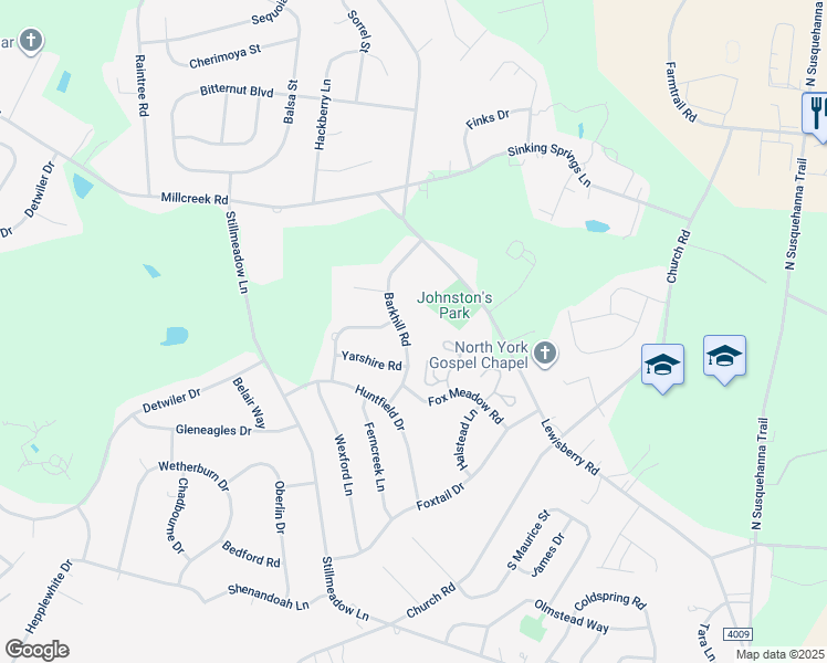 map of restaurants, bars, coffee shops, grocery stores, and more near 2833 Barkhill Road in York