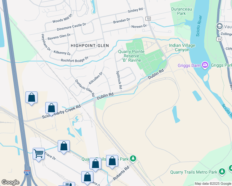 map of restaurants, bars, coffee shops, grocery stores, and more near 2927 Splitrock Road in Columbus