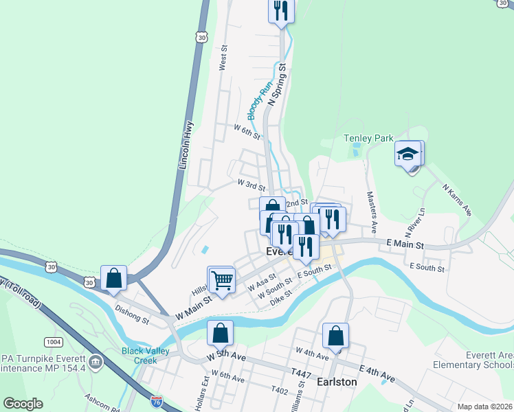 map of restaurants, bars, coffee shops, grocery stores, and more near 25 West 2nd Street in Everett