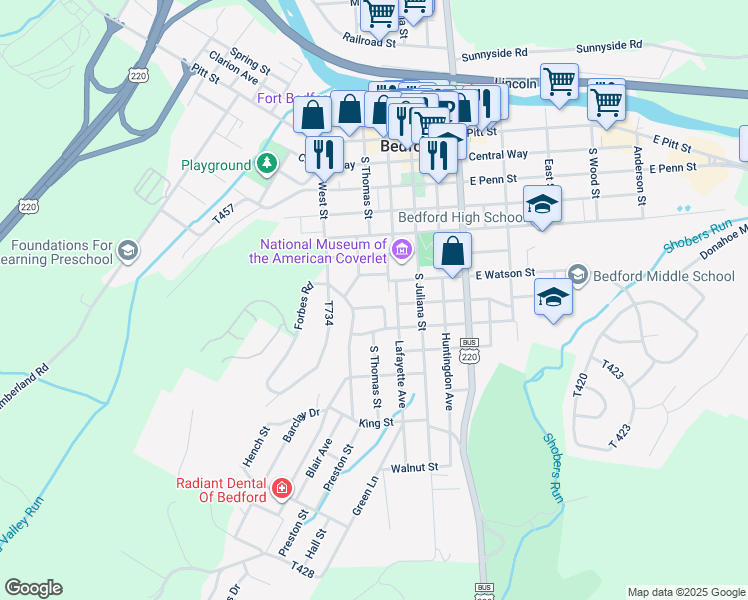 map of restaurants, bars, coffee shops, grocery stores, and more near 206 Concord Drive in Bedford