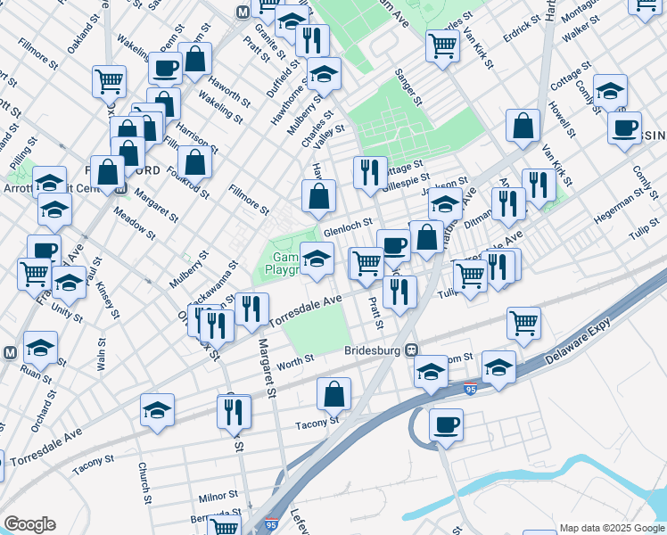 map of restaurants, bars, coffee shops, grocery stores, and more near 5003 Ditman Street in Philadelphia