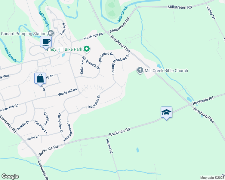 map of restaurants, bars, coffee shops, grocery stores, and more near 53 Ridgefield Drive in Lancaster