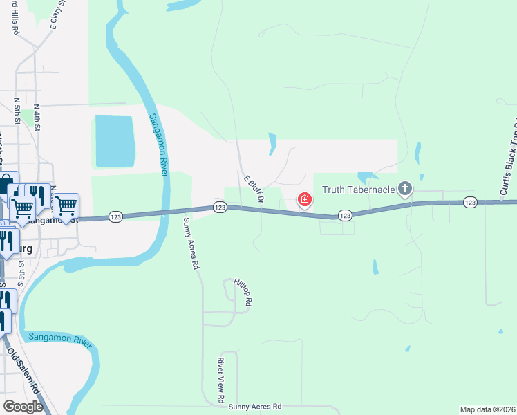 map of restaurants, bars, coffee shops, grocery stores, and more near 10 East Bluff Drive in Petersburg
