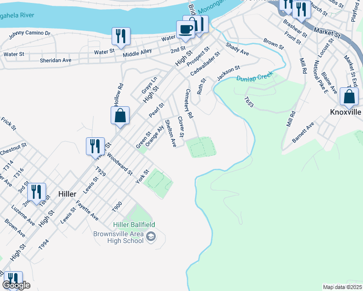 map of restaurants, bars, coffee shops, grocery stores, and more near 99 Lockhart Street in Brownsville