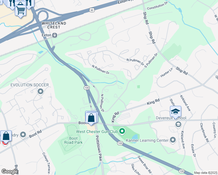 map of restaurants, bars, coffee shops, grocery stores, and more near 197 Stirling Court in West Chester