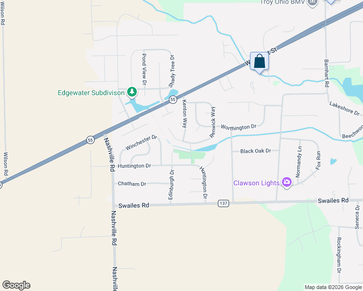 map of restaurants, bars, coffee shops, grocery stores, and more near 1357 Kenton Way in Troy