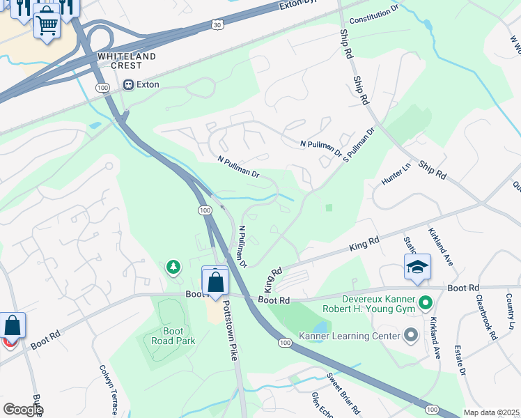 map of restaurants, bars, coffee shops, grocery stores, and more near 197 Stirling Court in West Chester