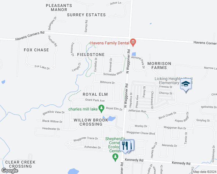 map of restaurants, bars, coffee shops, grocery stores, and more near 1284 Candora Street in Blacklick