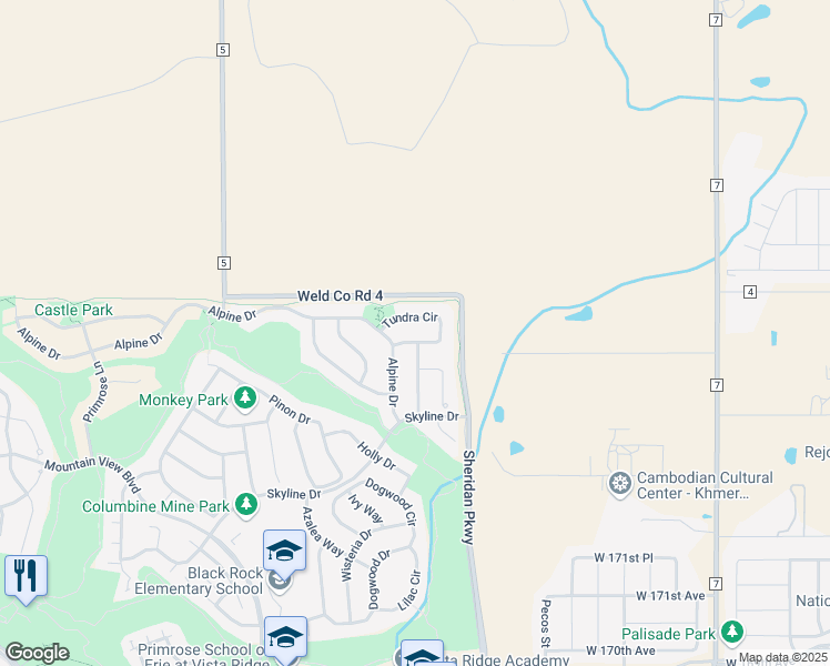 map of restaurants, bars, coffee shops, grocery stores, and more near 2092 Tundra Circle in Erie