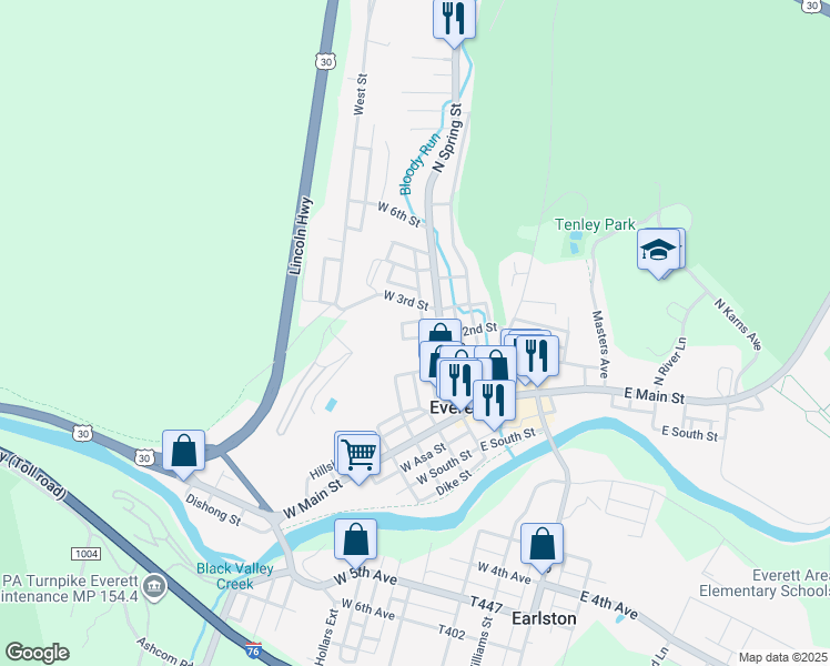 map of restaurants, bars, coffee shops, grocery stores, and more near 25 West 2nd Street in Everett