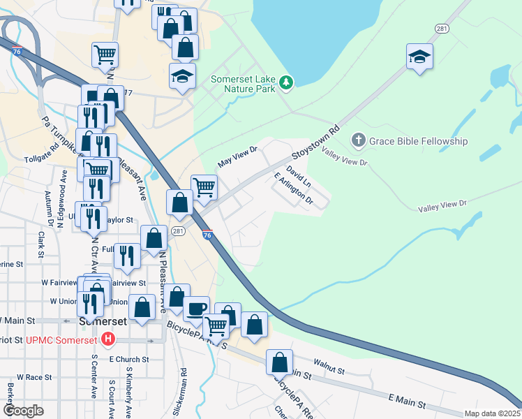 map of restaurants, bars, coffee shops, grocery stores, and more near 152 Central Park Place in Somerset