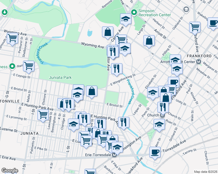 map of restaurants, bars, coffee shops, grocery stores, and more near in Philadelphia